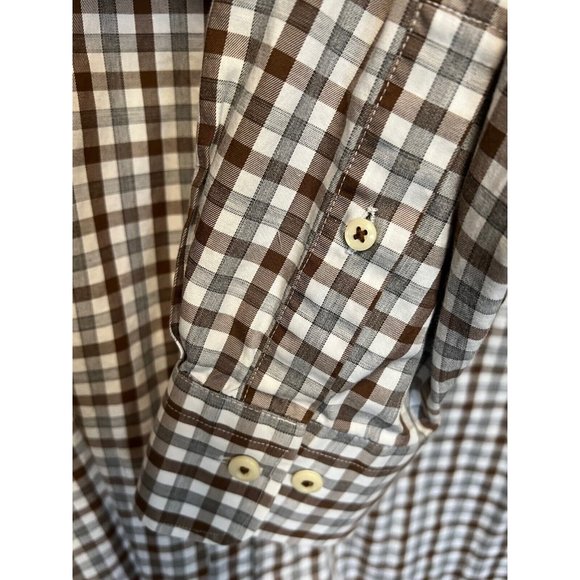 Peter Millar Men’s Shirt 2XL XXL Grey Brown White Check Button Down Long Sleeve - Picture 5 of 7